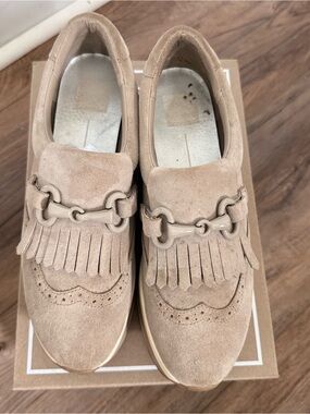 Dolce Vita Tan Suede Fringe Loafers with Bit Detail